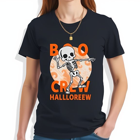 BOO CREW HALLOREEW Skeleton Graphic Cotton Short Sleeve T-Shirt - Fun Halloween Design for All Ages