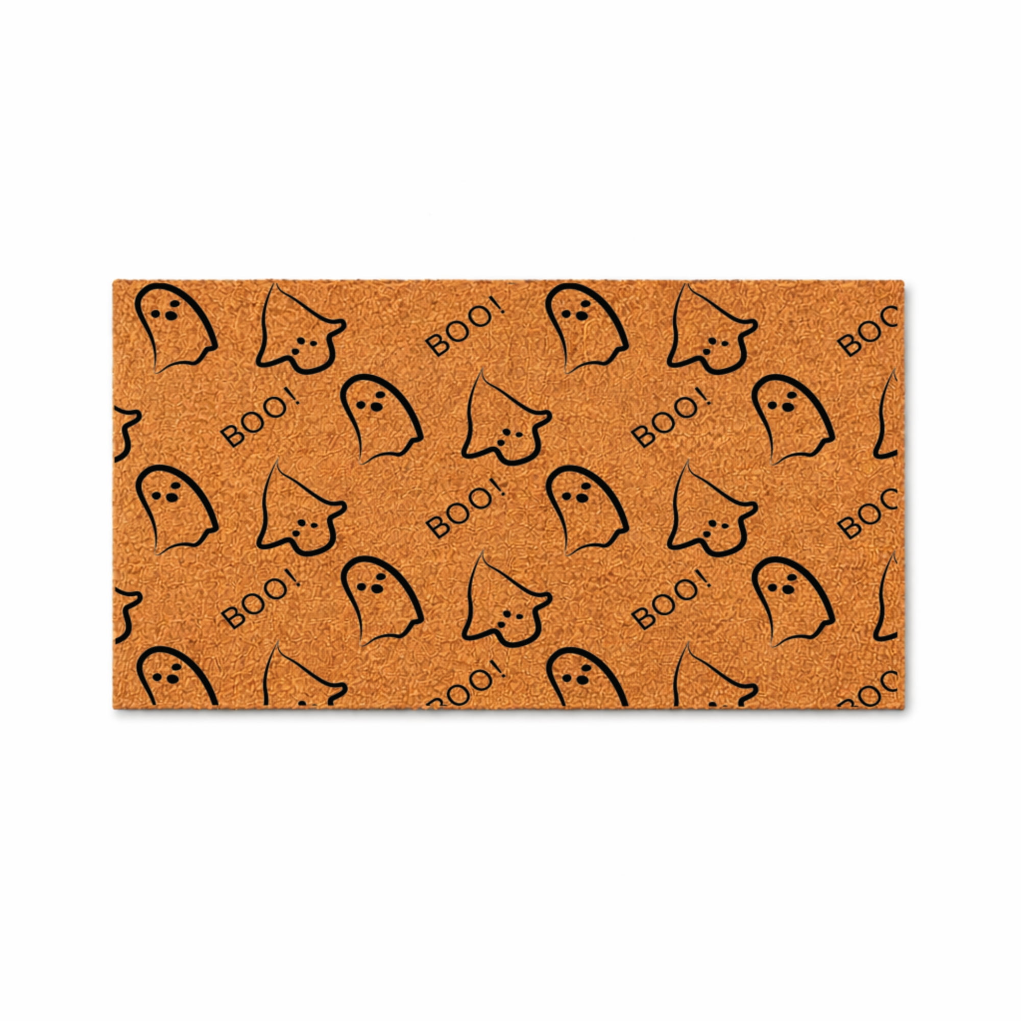 Boo Coir Rug BOO!, Ghost Pattern Doormat - Brown Coir PVC Outdoor Doormat (24x48 ...