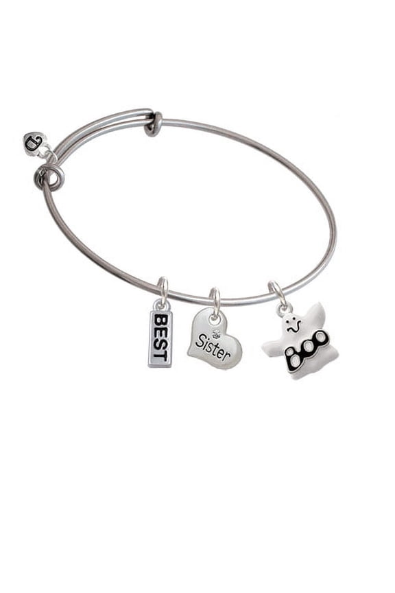 BOO Ghost Sister Heart Expandable Bangle Bracelet