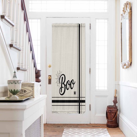 BOO Halloween Door Curtains for Door Window,French Sidelight Front Back Door Curtains With Tieback,Striped Horror Spi-der Web Beige Kitchen Rod Pocket Drapes Privacy Panel Window Blind Cover 54"x72"