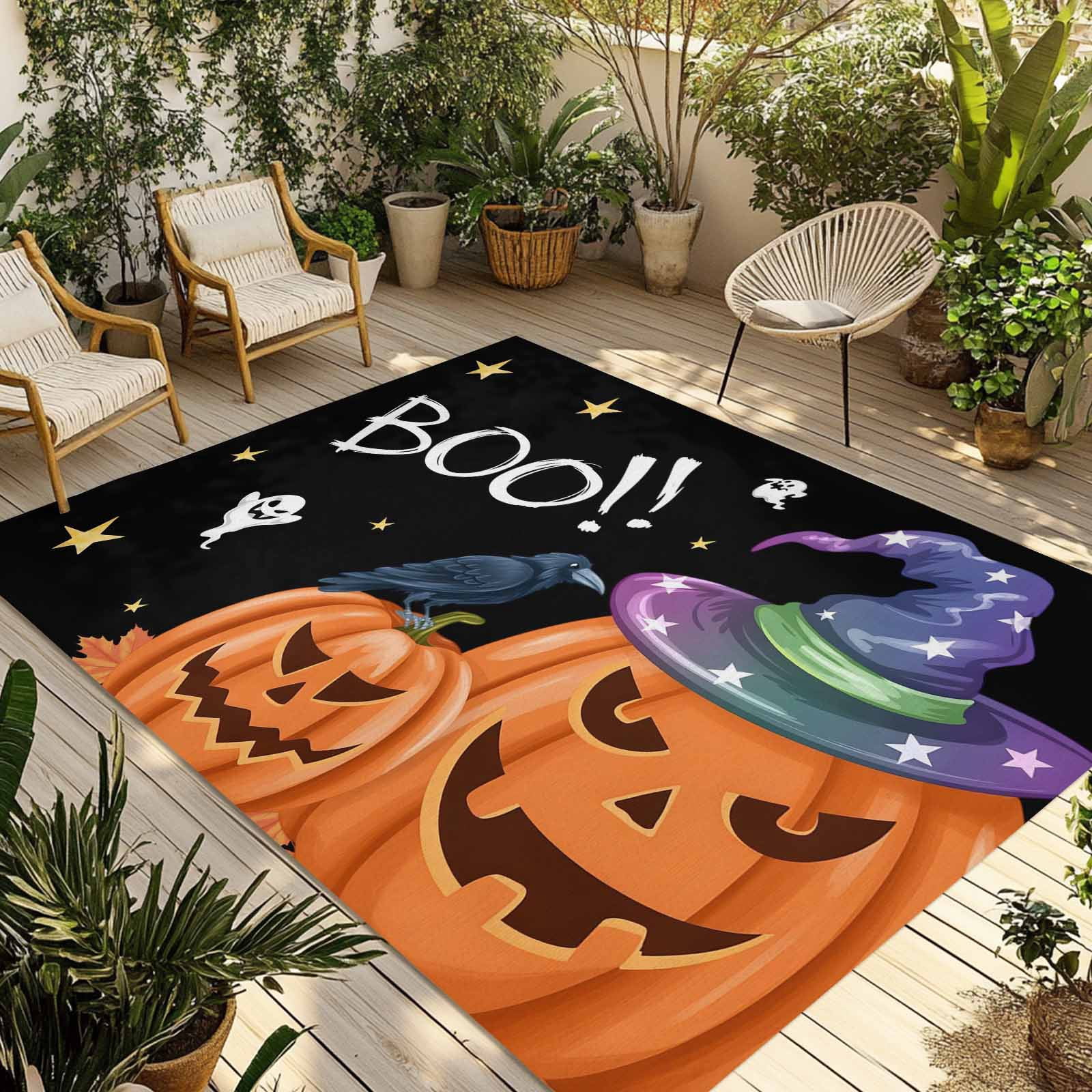 Large Spooky Rug BOO Halloween Outdoor Rug 3x5 Ft - Reversible Patio Rug Outdoor Camping ...
