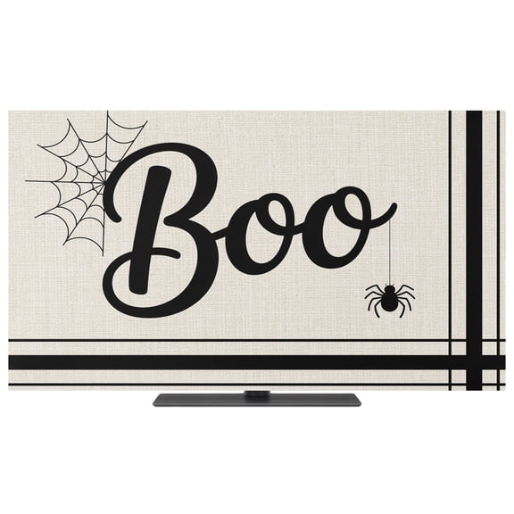 BOO Halloween TV Dust Cover,Stretchable TV Screen Desktop Computer Protector Cover,Striped Horror Spi-der Web Beige Television Dustproof Slipcover Indoor Outdoor for 70–75 Inch Flat or Curved TVs