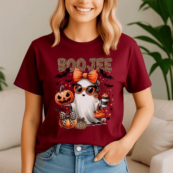 BOO JEE l Ghost Coffee Lover Pumpkin Latte, Halloween Shirt, Spooky Season Tee, Happy Halloween, Ghost Pumpkin Tshirt, Funny Holiday Gift,Horror Witchy ,Trick Or Treat