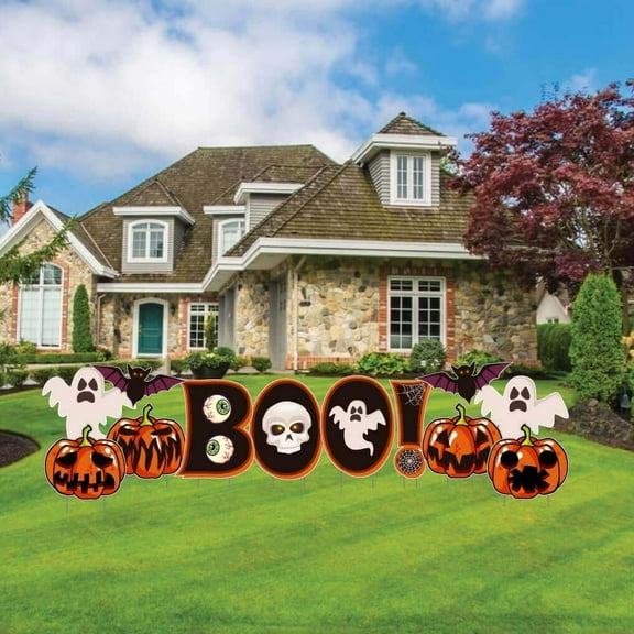 BOO! Pumpkins & Ghosts Halloween Yard Card Decoration 12 pc Set