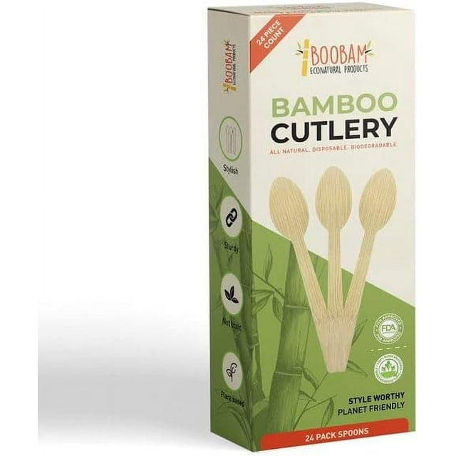 24 Pieces Bamboo Spoons - 100% Compostable Eating Utensils - Disposable ...