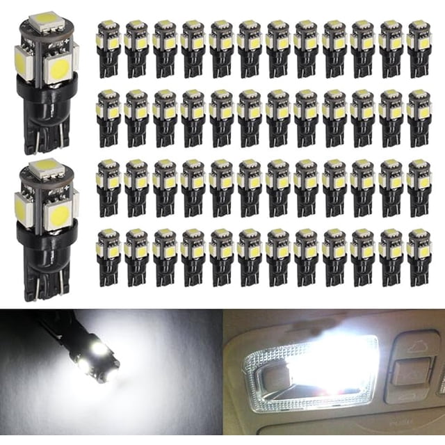 10-Pack T10 LED Bulbs – Yellow Amber, Ceramic Body, 168/194/2825 Size, For Interior & Exterior Lights