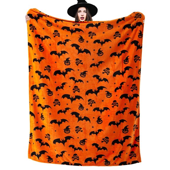 BOOHIT Halloween Throw Blanket 50x60 Inch Ghost Fall Orange Home Decorative ( Pumpkin Bat )