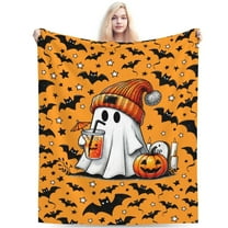 BOOHIT Halloween Throw Blanket 50x60 Inch Spooky Fall Orange Home Decorative ( Cute Ghost )
