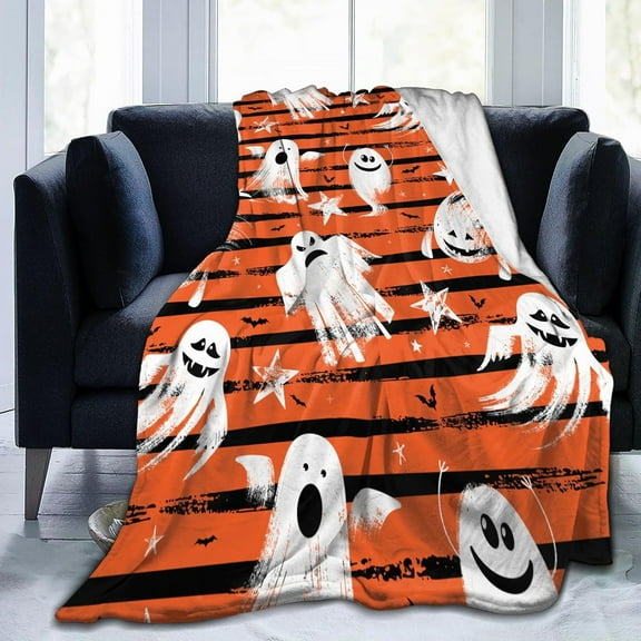 BOOHIT Halloween Throw Blanket 50x60 Inch Spooky Fall Orange Home Decorative ( Ghost )