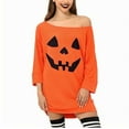 thumbnail image 1 of BOOHIT Halloween Women Pumpkin Costume Sexy Dress 3/4 Sleeve Off Shoulder Spooky Long Shirts (XL), 1 of 7