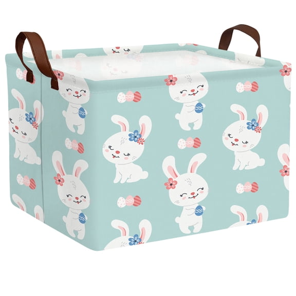 BOOHIT Large Easter Basket for Kids Canvas Teen Empty Gift Storage Bin Decor(Green 1)