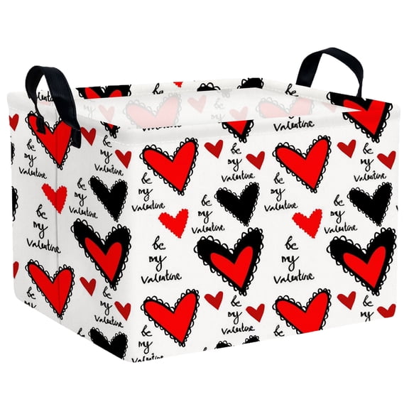 BOOHIT Valentines Day Basket Empty Heart Gifts Basket Kid Storage Bins Decor(Black Lace Red Love)