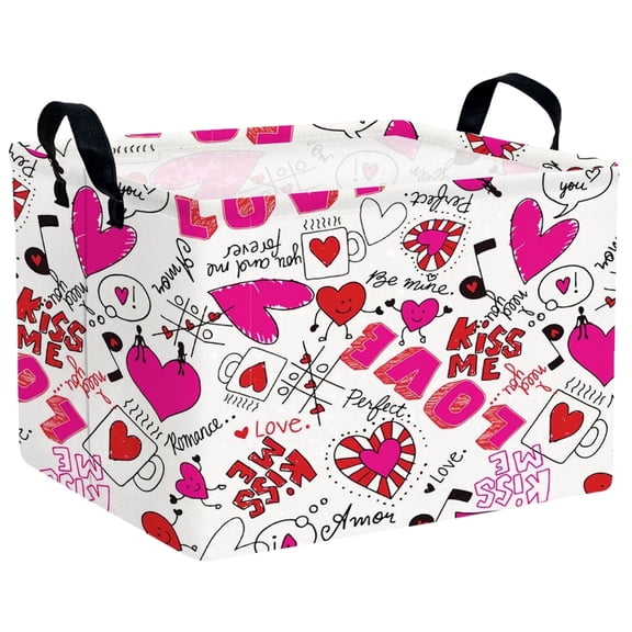 BOOHIT Valentines Day Basket Empty Heart Gifts Basket Kid Storage Bins Decor(Cartoon Love)
