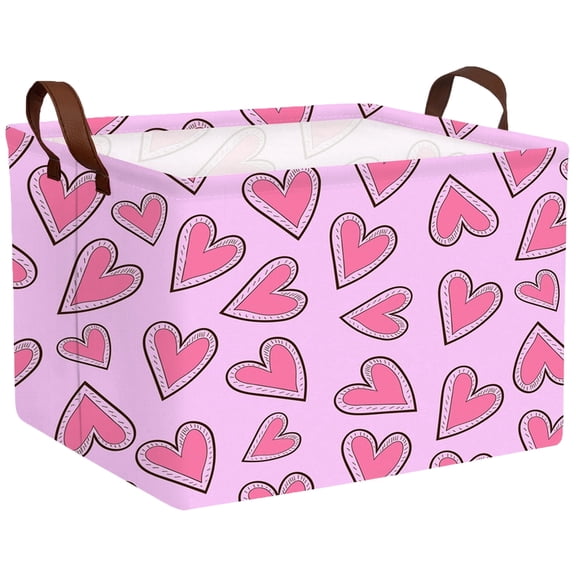 BOOHIT Valentines Day Basket Empty Heart Gifts Basket Kid Storage Bins Decor(Pink Bottom Dotted Line Red Love)