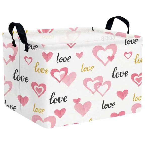 BOOHIT Valentines Day Basket Empty Heart Gifts Basket Kid Storage Bins Decor(Pink Double Love Golden LOVE)