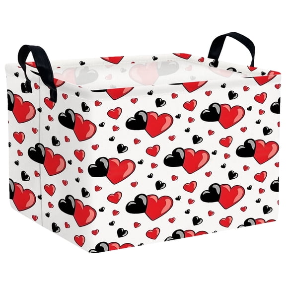 BOOHIT Valentines Day Basket Empty Heart Gifts Basket Kid Storage Bins Decor(Red Black Double Love)