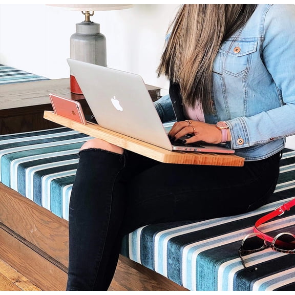 BOOKAHOLIC Lap Desk | Enhanced Organic Bamboo Lap Tray with Vent Holes & Built-in Fabric Covered Mouse Pad for 11", 13", 15" Laptops | Computer, Tablet, Phone Stand