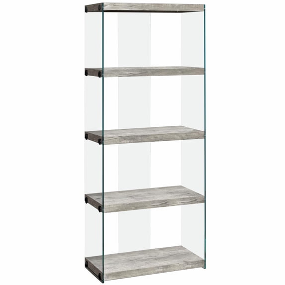 BOOKCASE - 60"H / GREY RECLAIMED WOOD-LOOK /GLASS PANELS