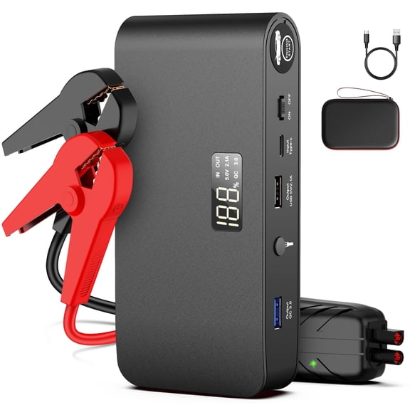BOOKOO Car Battery Jump Starter 4000A,16000mAh Portable Battery Jumper Cables for Car 8L Gas | 7L Diesel Engines,Jump Box with USB QC 3.0 | PD 18W Fast Charging,3 LED Modes with SOS for Emergency Use