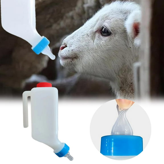 BOOKR Baby Bottles 800ml Lamb Baby Bottle With Scale Hanging Milk Feeder Bottle Little Goat Calf Sheep Nursing Bottle With Handle Soft Nipple Slow To Medium Flow White