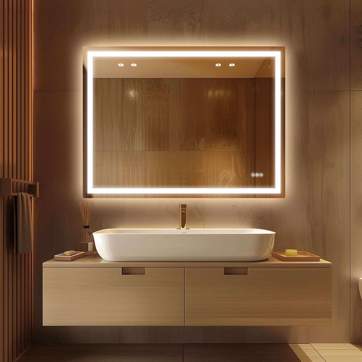 BOOLUU 48x36 Led Bathroom Mirror with Lights, Anti-Fog, Dimmable ...