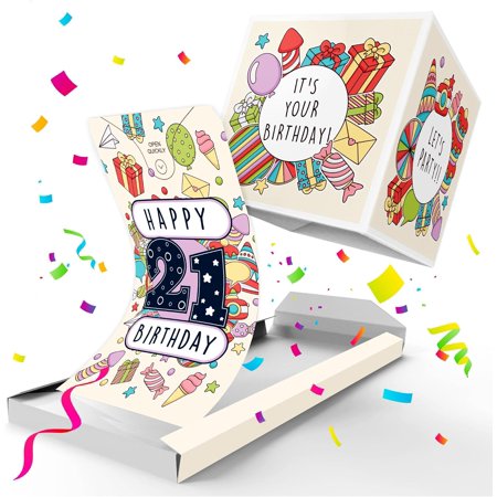 «BOOM» 21st Birthday Card – Fun Exploding Confetti Surprise, Gag Gift for 21st Birthday for Him or Her