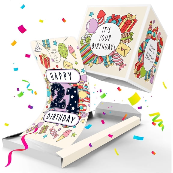 «BOOM» 21st Birthday Card – Fun Exploding Confetti Surprise, Gag Gift for 21st Birthday for Him or Her