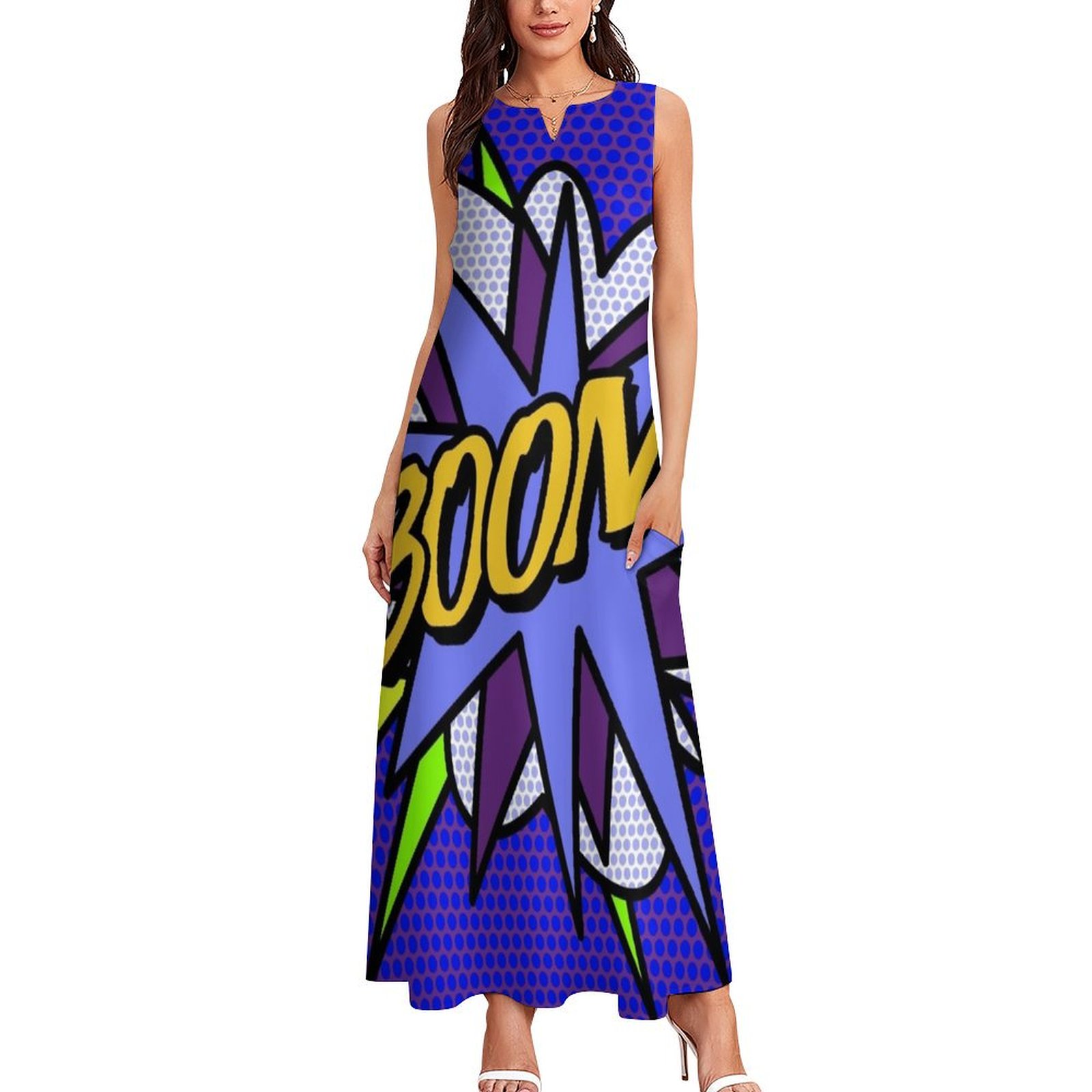 BOOM Comic Book Purple Pop Art Modern Fun Retro Cool Long Dress dress