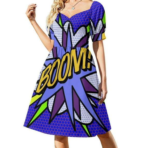 BOOM Comic Book Purple Pop Art Modern Fun Retro Cool Sleeveless Dress evening dress birthday dresses for women