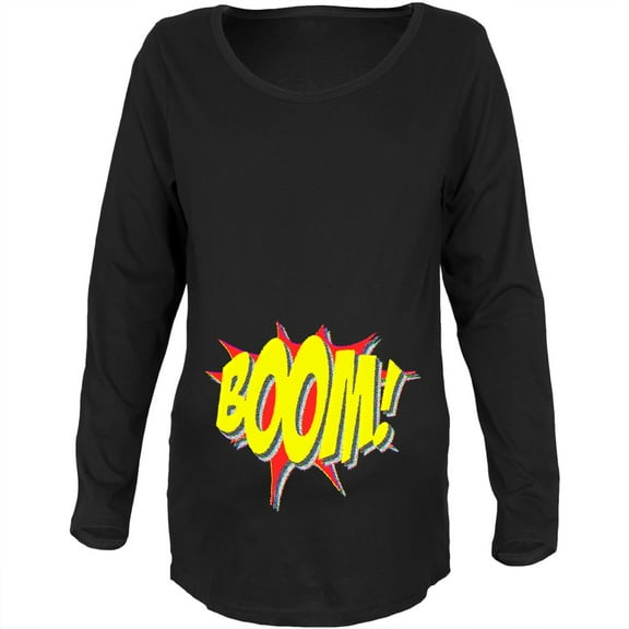 BOOM Comic Book Super Hero Black Maternity Soft Long Sleeve T-Shirt - X-Large