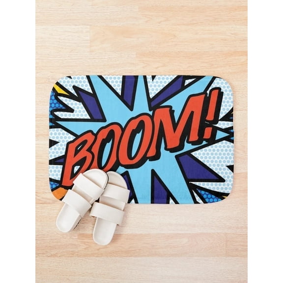 BOOM! Comic Style Bath Mat, Pop Art Bathroom Floor Mat, Retro Cartoon Graphic Rug, 15.7 x 23.6 in or 19.7 x 31.5 in