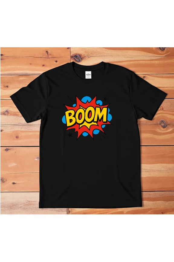 BOOM Comic T-Shirt | Retro Pop Art Graphic Tee | Funny Cartoon Explosion Shirt