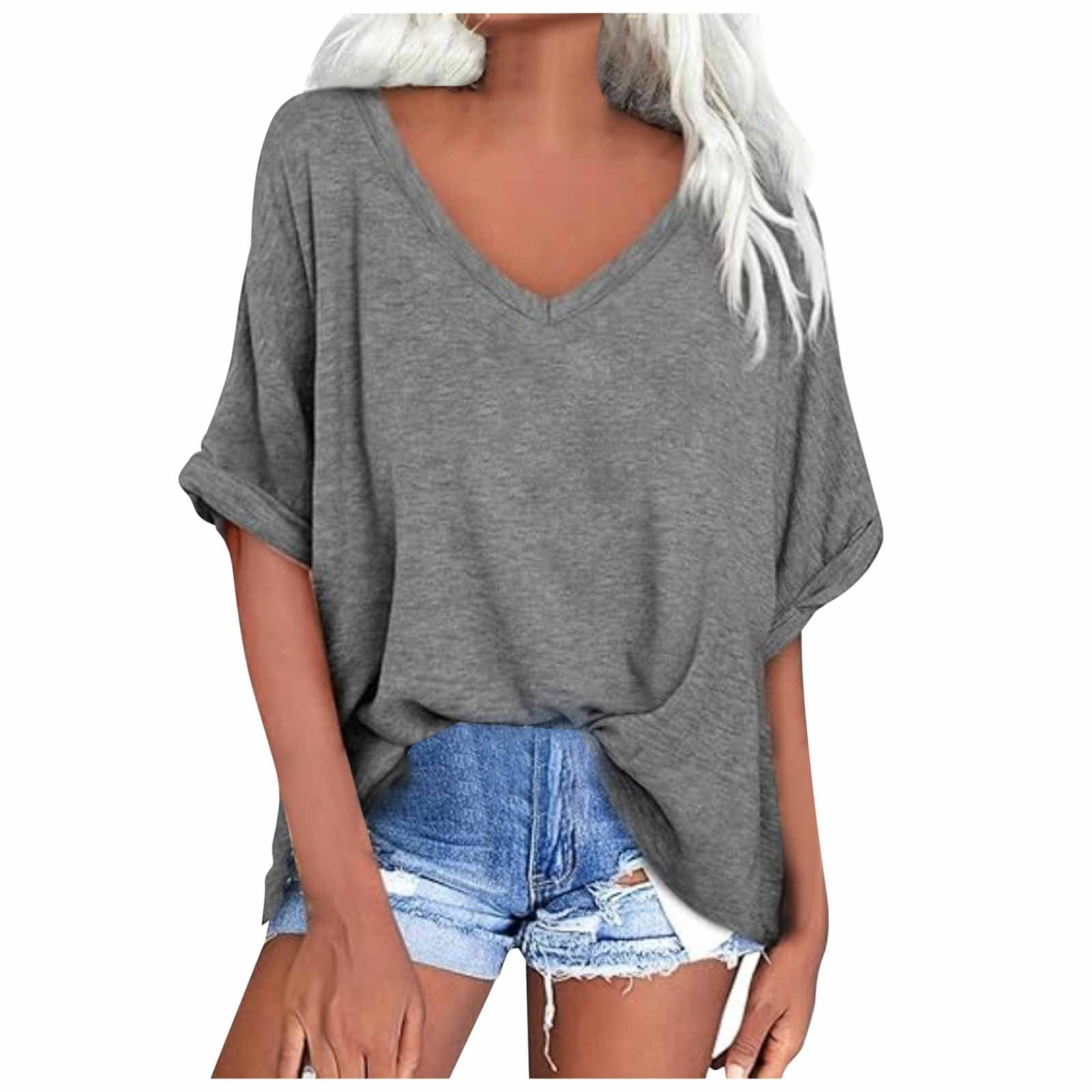 DSPSAM Women's Basic Crop Top - Summer Round Neck Loose Short Sleeve Tee Shirt - View #8