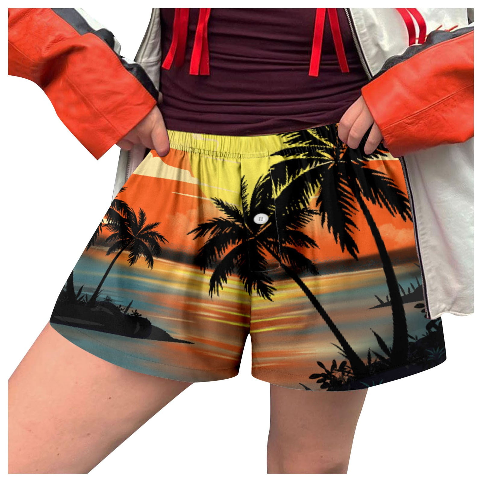 BOOM Womens Swim Shorts High Waisted Stretchy Distressed Ladies Shorts
