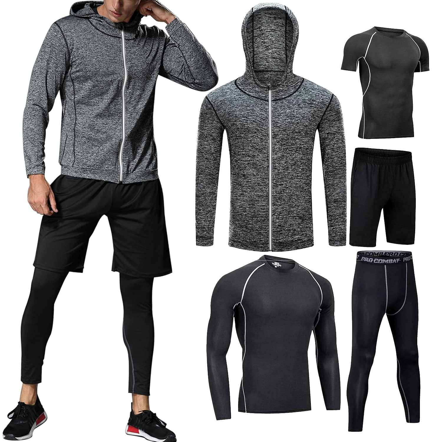 BOOMCOOL Men's Workout Set Gym Clothing Compression Leggings