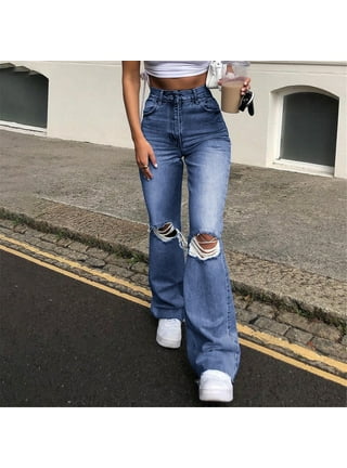 High Waisted Ripped Bell Bottom Jeans