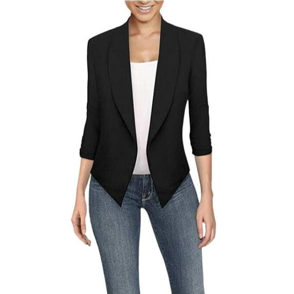BOOMILK Blazers for Women Business Casual Solid Long Sleeve Suit Jacket Plus Size Slim Office Blazer Black L