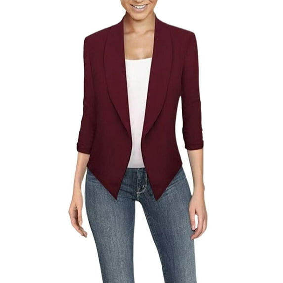 BOOMILK Blazers for Women Business Casual Solid Long Sleeve Suit Jacket Plus Size Slim Office Blazer Red L