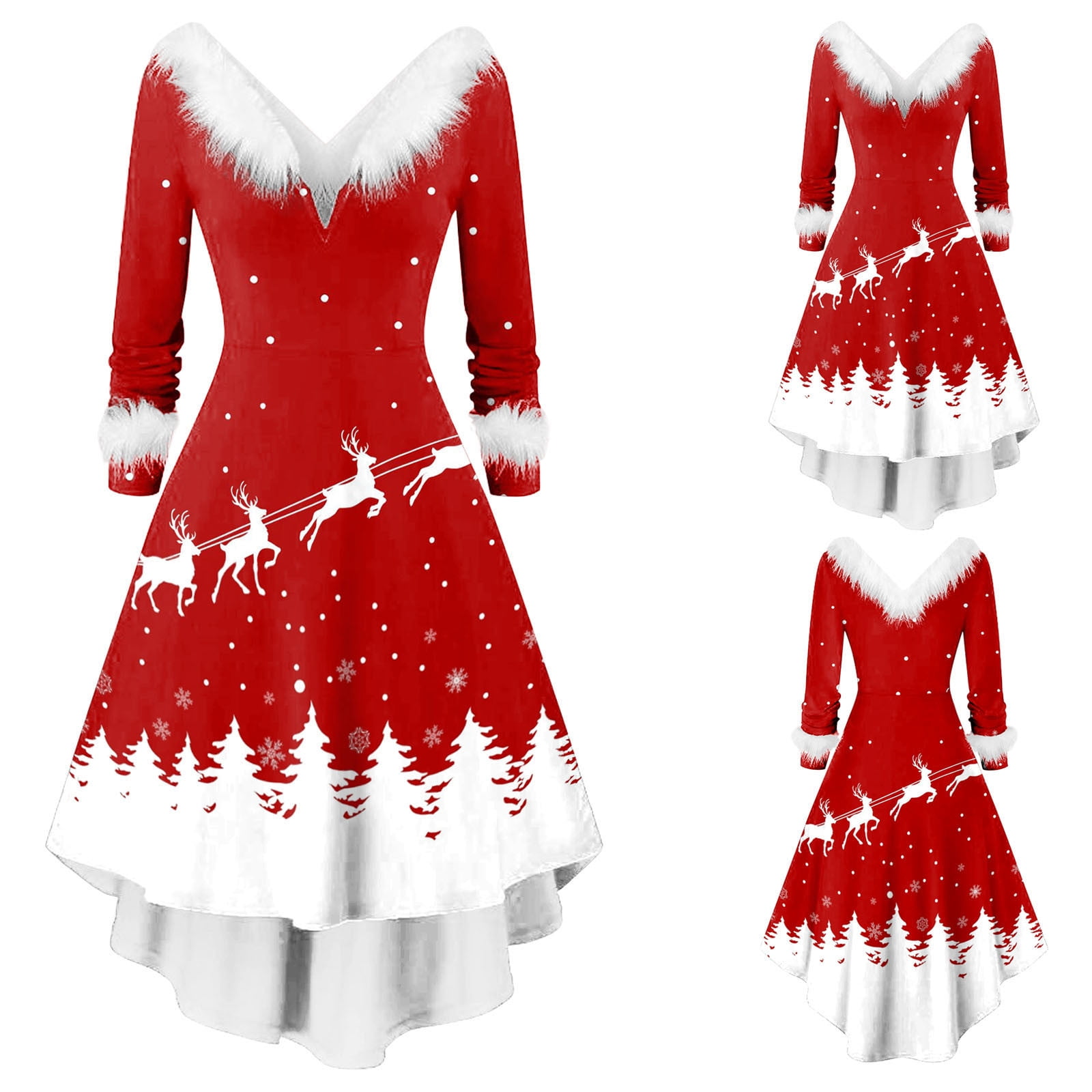 BOOMILK Christmas Dresses Women Long Sleeve V Collar Asymmetrical Party