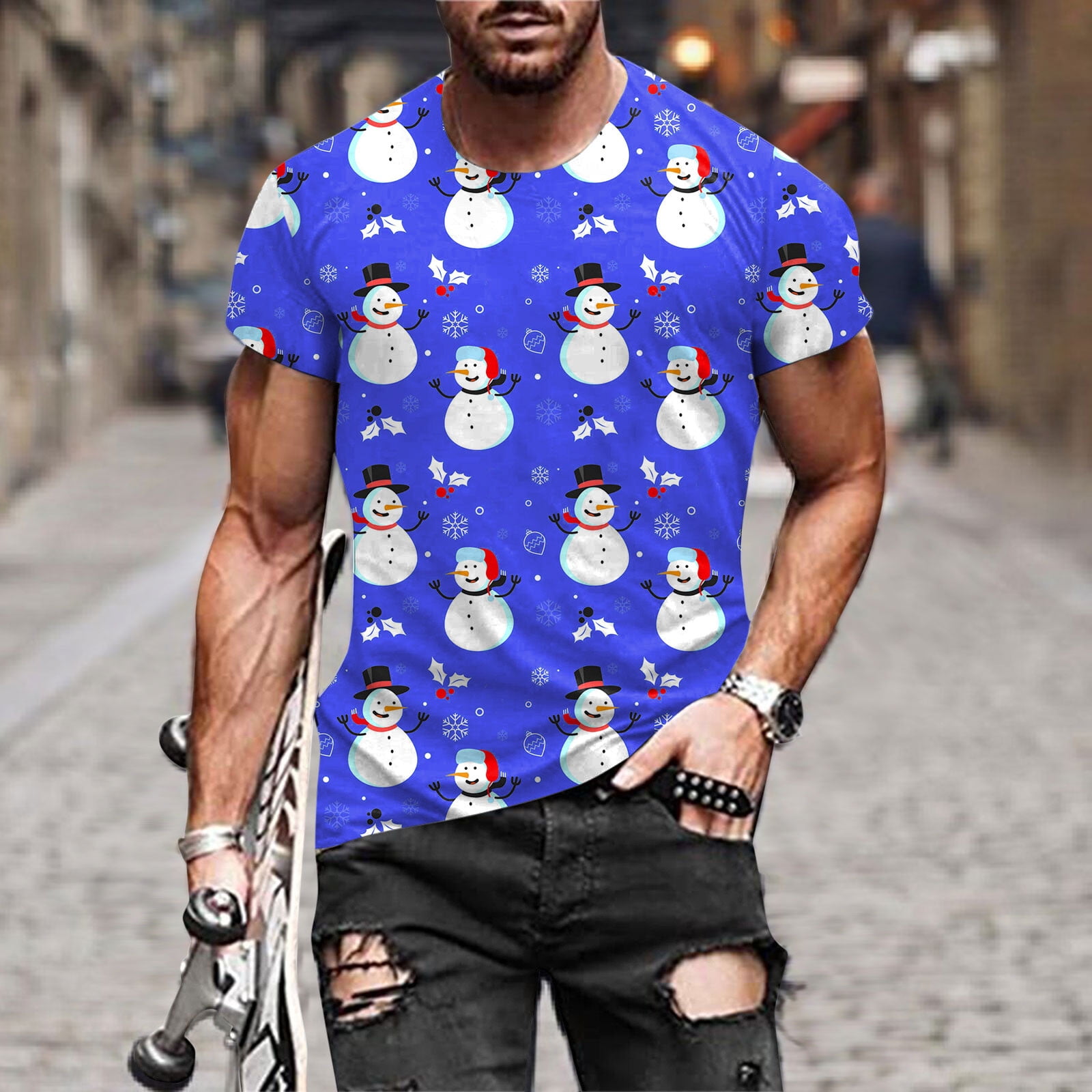 BOOMILK Christmas Graphic T Shirts for Men Fall Winter Casual Short
