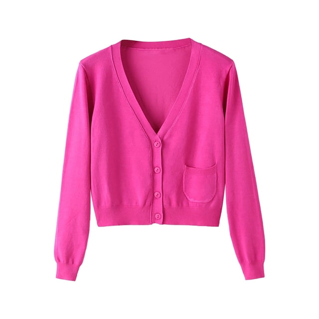 BOOMILK Cropped Cardigan for Women Plus Size Spring Fall Long Sleeve V Neck Knitted Sweater