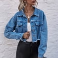 thumbnail image 1 of BOOMILK Cropped Denim Jackets for Women Trendy Long Sleeve Single Breasted Jean Jacket, 1 of 9