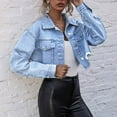 thumbnail image 1 of BOOMILK Cropped Denim Jackets for Women Trendy Long Sleeve Single Breasted Jean Jacket, 1 of 9