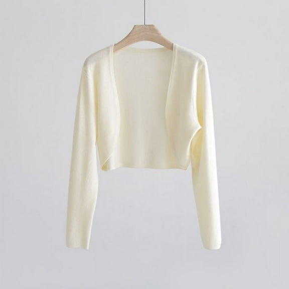 BOOMILK Cropped Lightweight Cardigan for Women Ice Silk Long Sleeve Open Front Shrugs