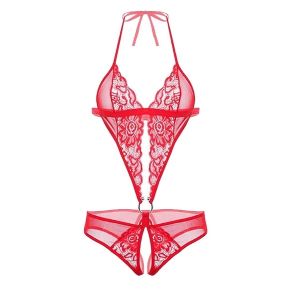 BOOMILK Crotchless Bodysuits for Women Deep V-Neck Halter Underwear Bodysuit