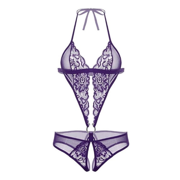 BOOMILK Crotchless Bodysuits for Women Deep V-Neck Halter Underwear Bodysuit