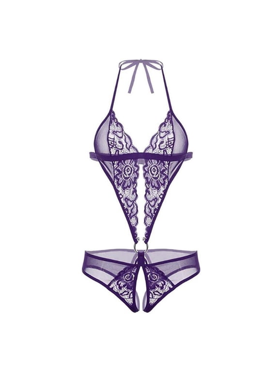 Crotchless Bodysuits for Women Deep V-Neck Halter Underwear Bodysuit