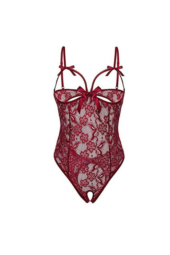 Crotchless Bodysuits for Women Lace Underwear Gauze One-Piece Garment Pajamas Underwear