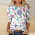 thumbnail image 1 of BOOMILK Easter T Shirts for Women Casual Cute Printed Round Neck 3/4 Sleeve Shirt Top, 1 of 4
