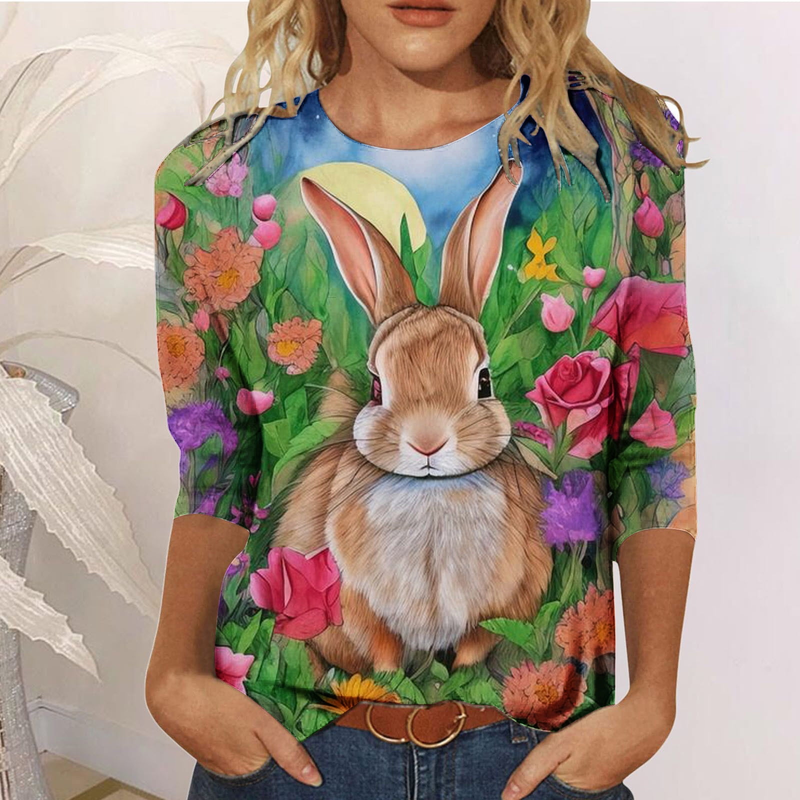 BOOMILK Easter T Shirts for Women Trendy Bunny Rabbit Printed Crew Neck ...